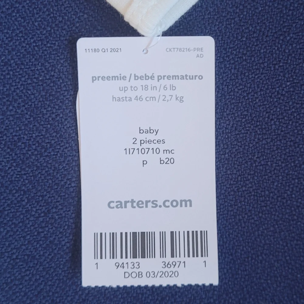 NWT Carter's Preemie Neutral 2-Pack Zip-Up Striped & Elephant Onsies